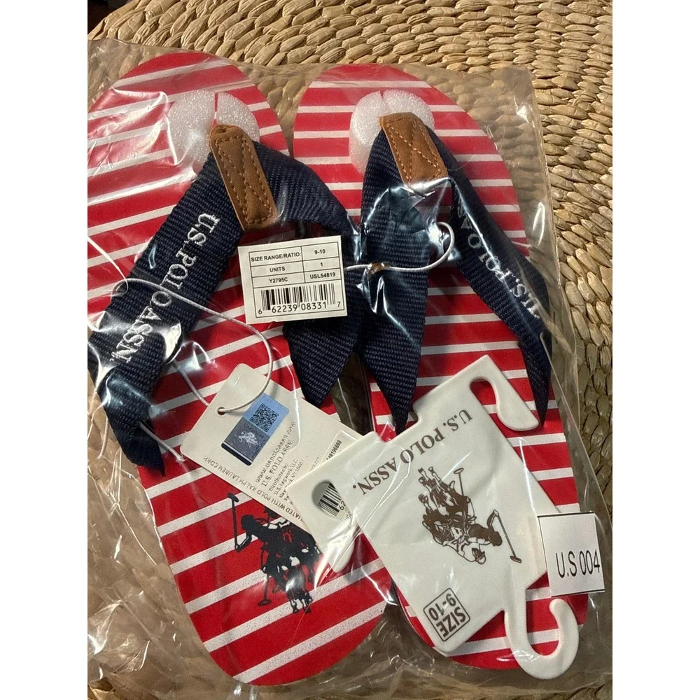 U.S.‎ Polo Assn. Flip Flops Red Striped Sandals Casual SummerSize 9/10